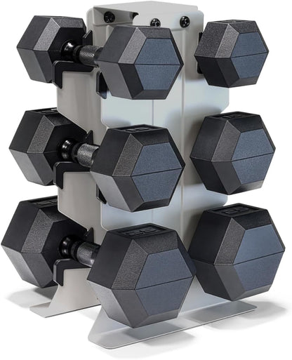 Dumbbell Set with Rack, Rubber Coated Hex Free Weight Set | 100–300 lb Options, Vertical Space-Saving Storage for Home Gym Strength Training