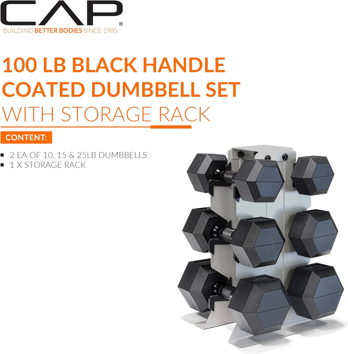 Dumbbell Set with Rack, Rubber Coated Hex Free Weight Set | 100–300 lb Options, Vertical Space-Saving Storage for Home Gym Strength Training