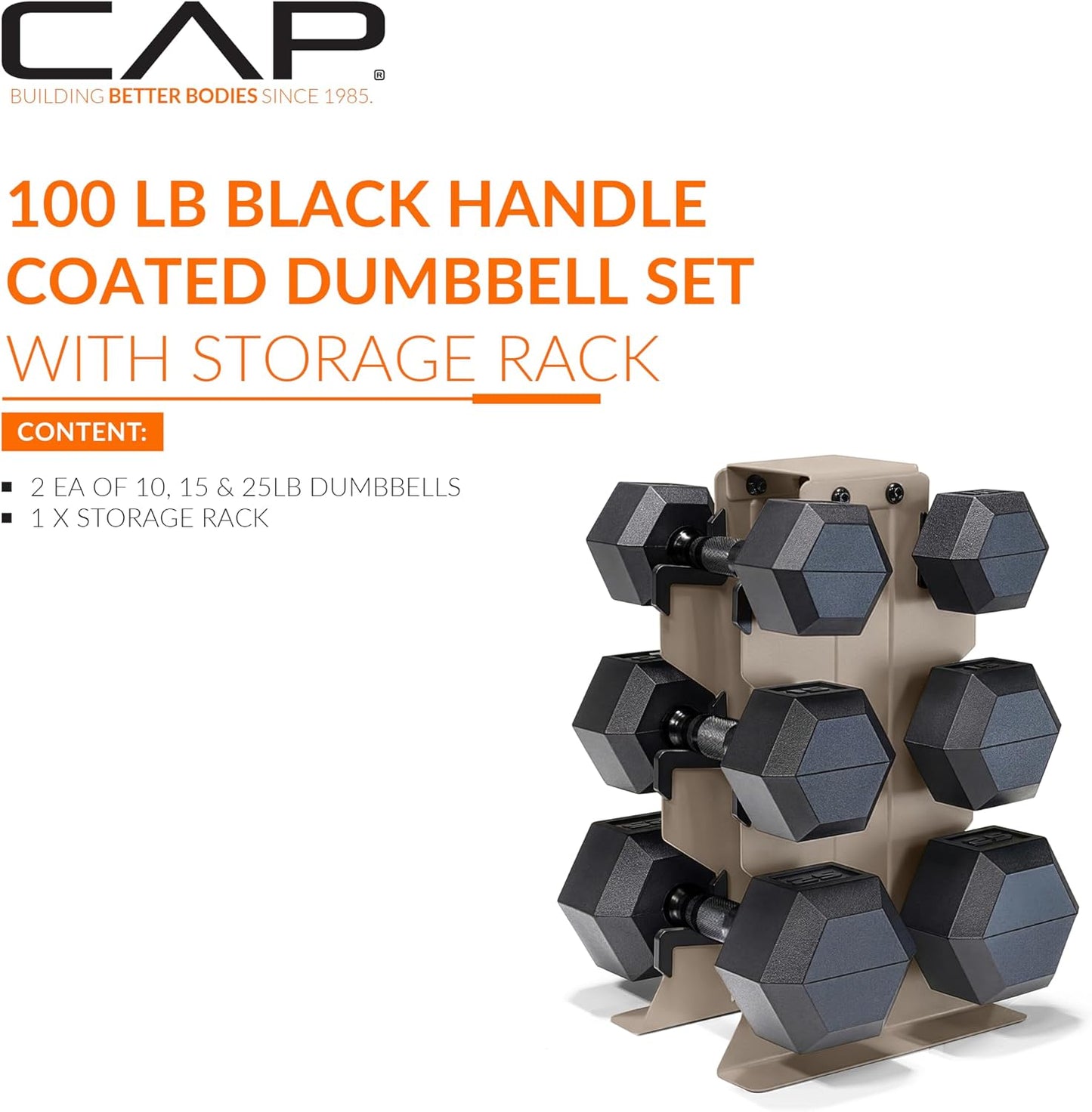 Dumbbell Set with Rack, Rubber Coated Hex Free Weight Set | 100–300 lb Options, Vertical Space-Saving Storage for Home Gym Strength Training