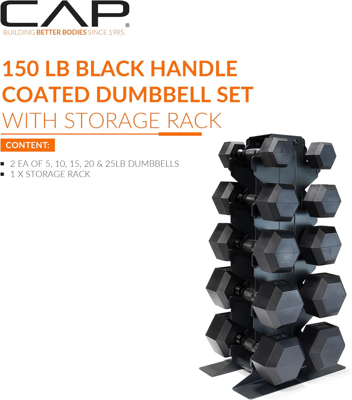 Dumbbell Set with Rack, Rubber Coated Hex Free Weight Set | 100–300 lb Options, Vertical Space-Saving Storage for Home Gym Strength Training