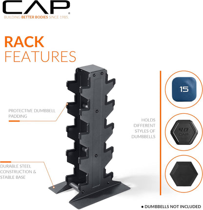 Dumbbell Set with Rack, Rubber Coated Hex Free Weight Set | 100–300 lb Options, Vertical Space-Saving Storage for Home Gym Strength Training