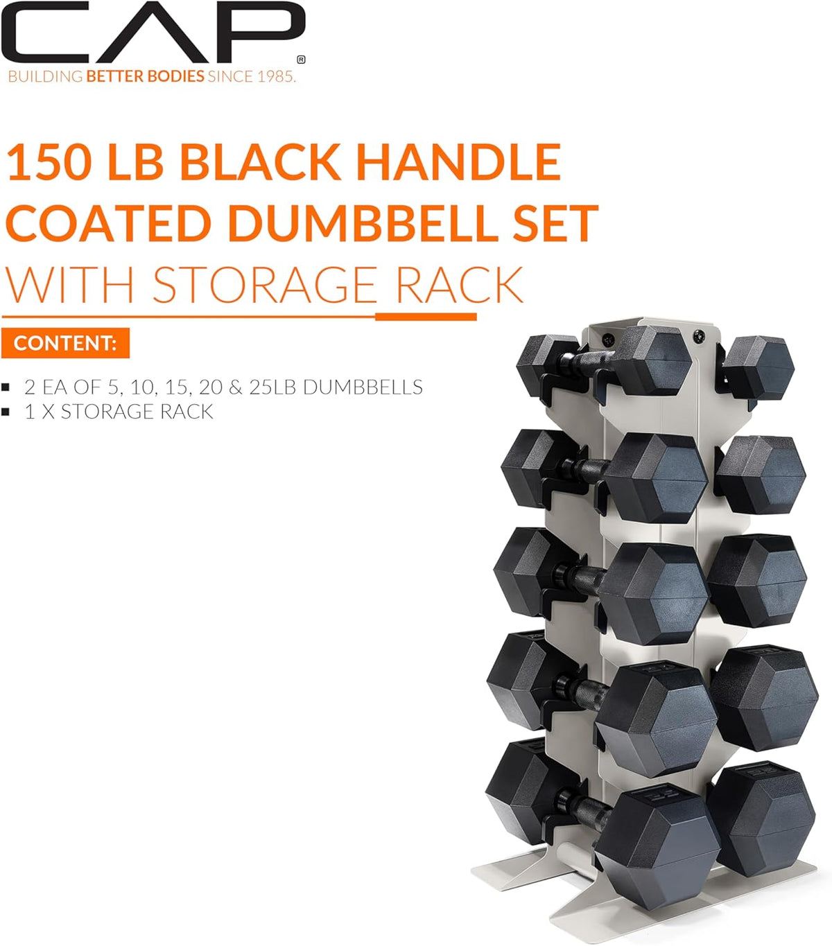 Dumbbell Set with Rack, Rubber Coated Hex Free Weight Set | 100–300 lb Options, Vertical Space-Saving Storage for Home Gym Strength Training