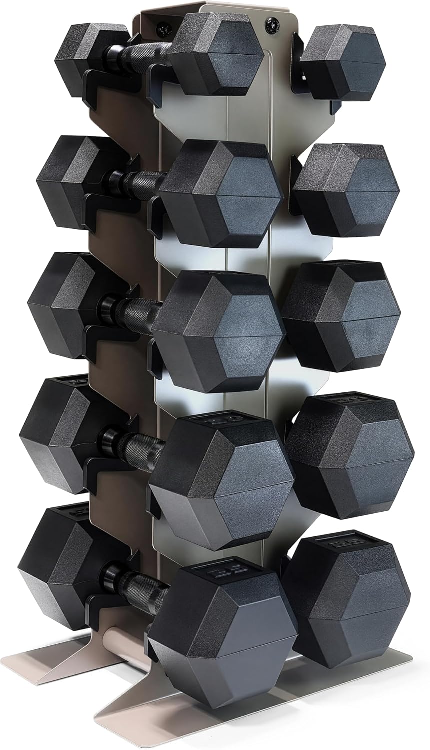 Dumbbell Set with Rack, Rubber Coated Hex Free Weight Set | 100–300 lb Options, Vertical Space-Saving Storage for Home Gym Strength Training