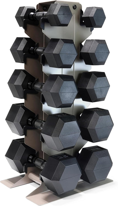 Dumbbell Set with Rack, Rubber Coated Hex Free Weight Set | 100–300 lb Options, Vertical Space-Saving Storage for Home Gym Strength Training