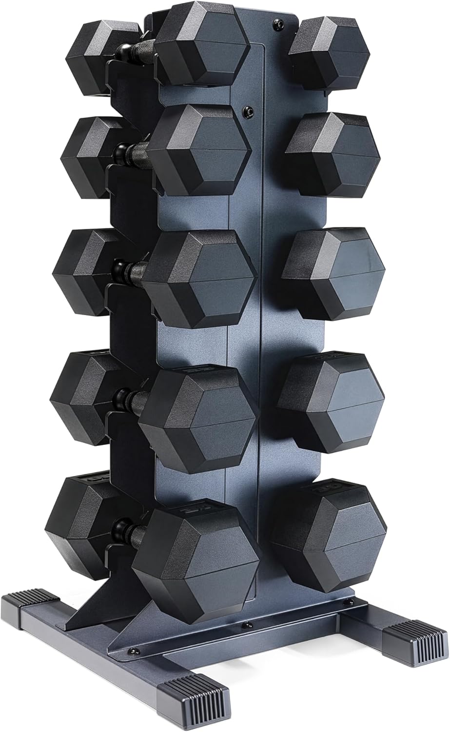 Dumbbell Set with Rack, Rubber Coated Hex Free Weight Set | 100–300 lb Options, Vertical Space-Saving Storage for Home Gym Strength Training