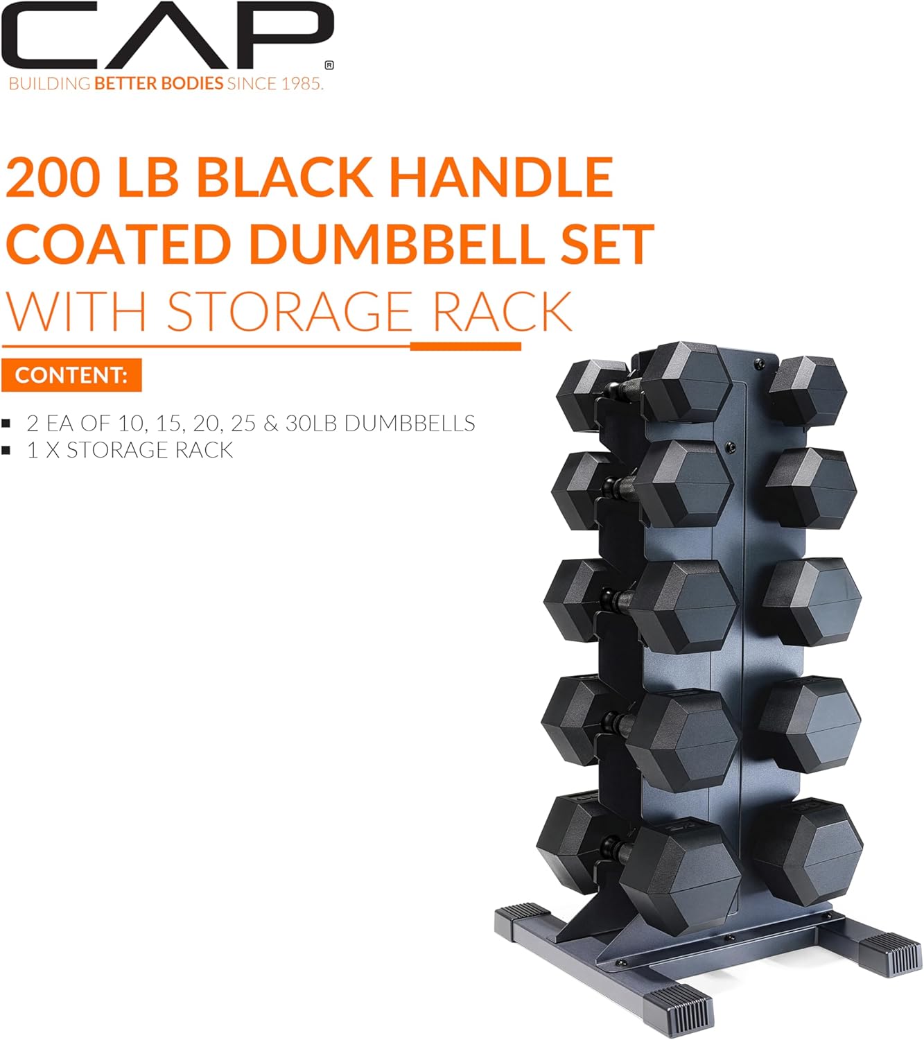 Dumbbell Set with Rack, Rubber Coated Hex Free Weight Set | 100–300 lb Options, Vertical Space-Saving Storage for Home Gym Strength Training