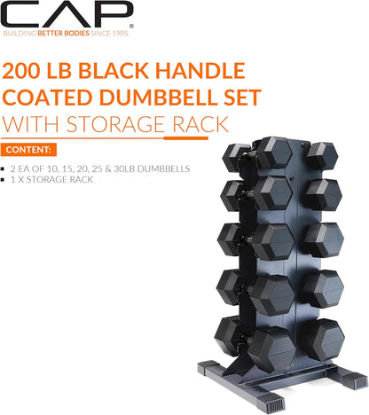 Dumbbell Set with Rack, Rubber Coated Hex Free Weight Set | 100–300 lb Options, Vertical Space-Saving Storage for Home Gym Strength Training