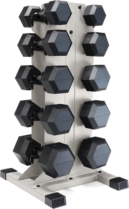 Dumbbell Set with Rack, Rubber Coated Hex Free Weight Set | 100–300 lb Options, Vertical Space-Saving Storage for Home Gym Strength Training