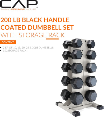 Dumbbell Set with Rack, Rubber Coated Hex Free Weight Set | 100–300 lb Options, Vertical Space-Saving Storage for Home Gym Strength Training