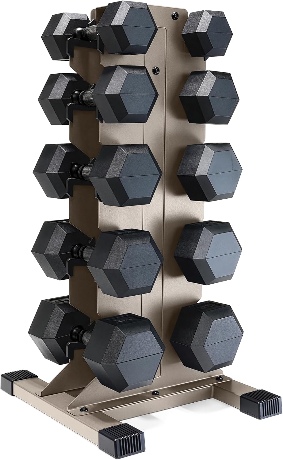 Dumbbell Set with Rack, Rubber Coated Hex Free Weight Set | 100–300 lb Options, Vertical Space-Saving Storage for Home Gym Strength Training