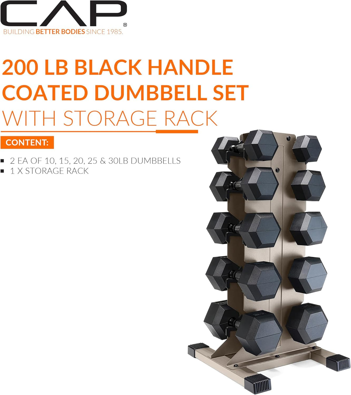 Dumbbell Set with Rack, Rubber Coated Hex Free Weight Set | 100–300 lb Options, Vertical Space-Saving Storage for Home Gym Strength Training