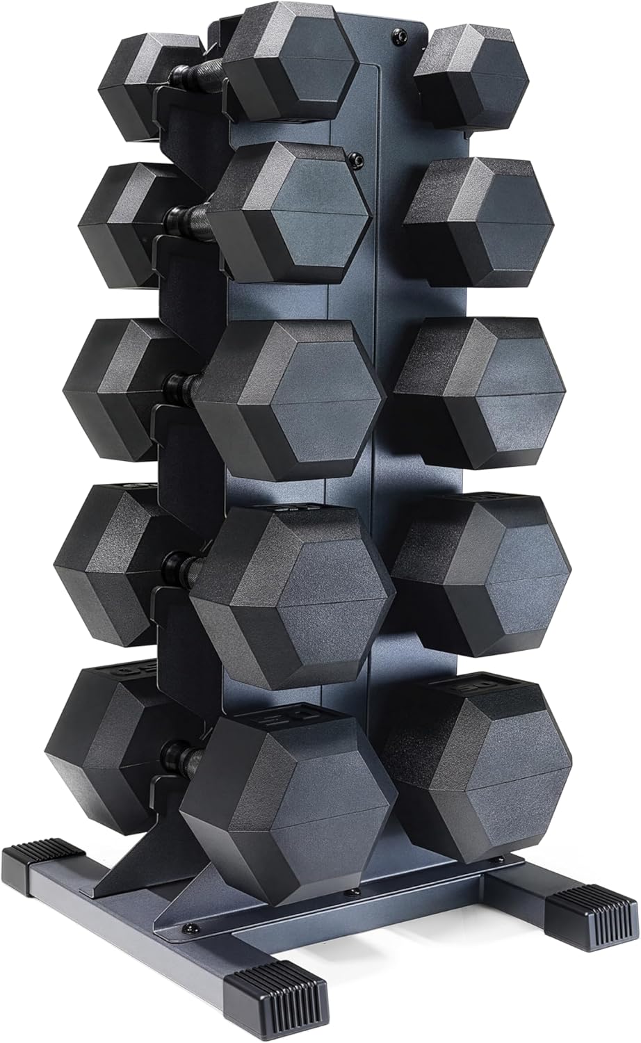 Dumbbell Set with Rack, Rubber Coated Hex Free Weight Set | 100–300 lb Options, Vertical Space-Saving Storage for Home Gym Strength Training