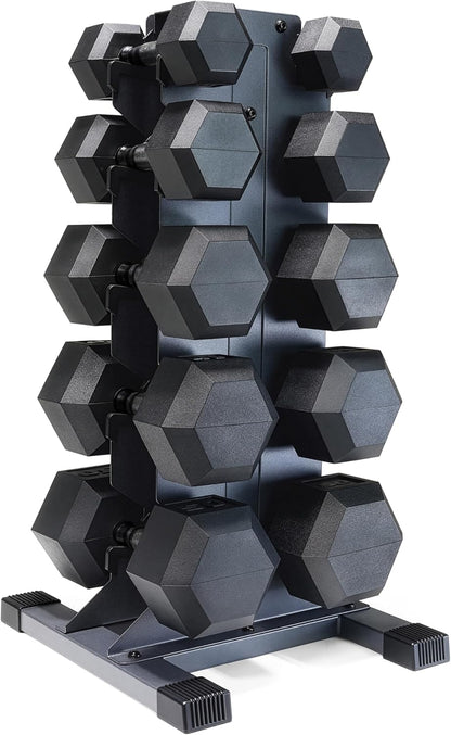 Dumbbell Set with Rack, Rubber Coated Hex Free Weight Set | 100–300 lb Options, Vertical Space-Saving Storage for Home Gym Strength Training