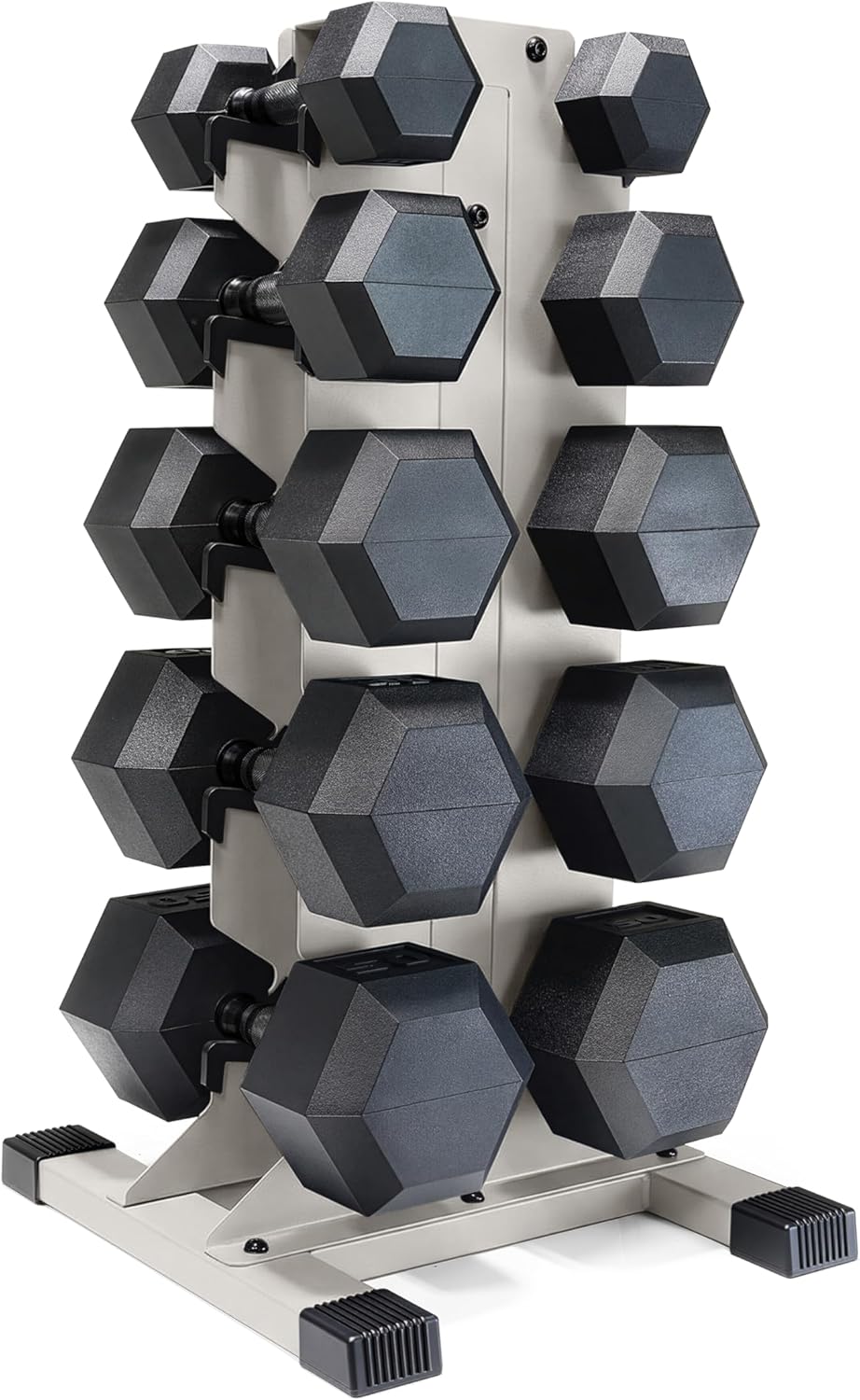 Dumbbell Set with Rack, Rubber Coated Hex Free Weight Set | 100–300 lb Options, Vertical Space-Saving Storage for Home Gym Strength Training