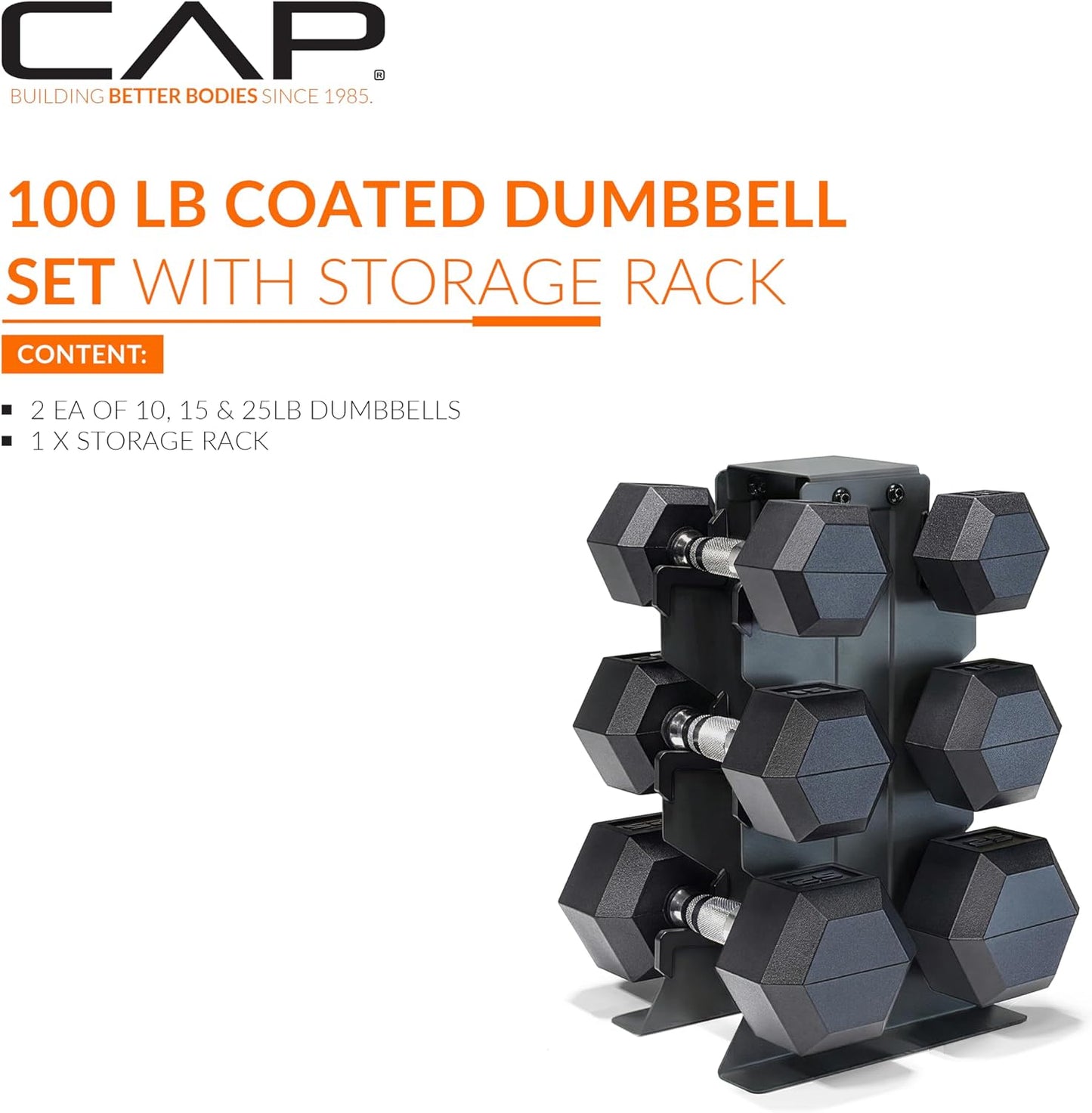 Dumbbell Set with Rack, Rubber Coated Hex Free Weight Set | 100–300 lb Options, Vertical Space-Saving Storage for Home Gym Strength Training