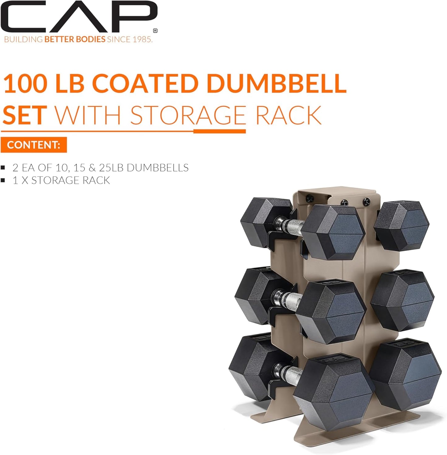 Dumbbell Set with Rack, Rubber Coated Hex Free Weight Set | 100–300 lb Options, Vertical Space-Saving Storage for Home Gym Strength Training