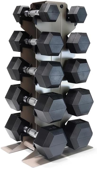 Dumbbell Set with Rack, Rubber Coated Hex Free Weight Set | 100–300 lb Options, Vertical Space-Saving Storage for Home Gym Strength Training
