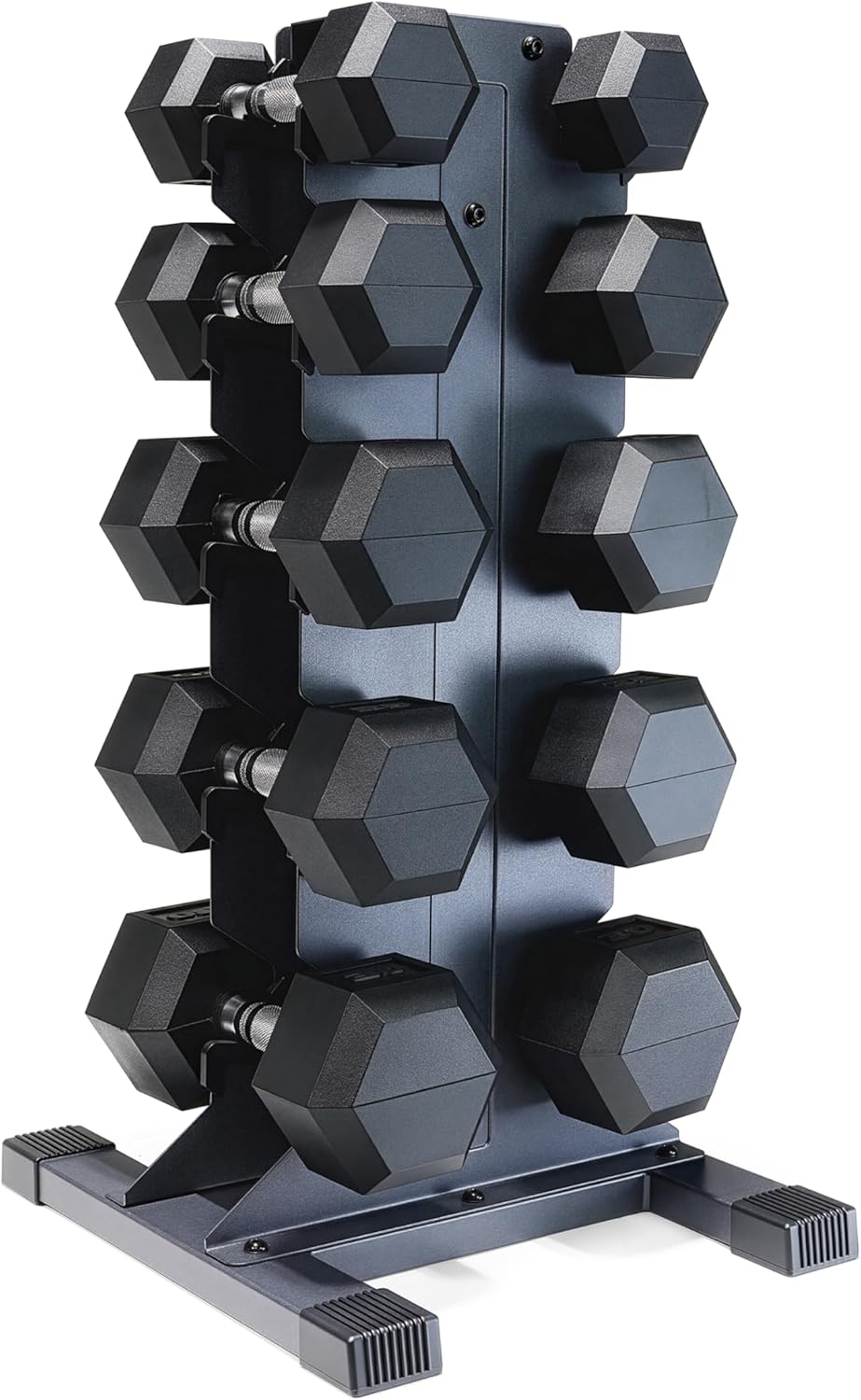 Dumbbell Set with Rack, Rubber Coated Hex Free Weight Set | 100–300 lb Options, Vertical Space-Saving Storage for Home Gym Strength Training
