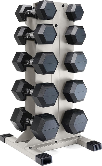 Dumbbell Set with Rack, Rubber Coated Hex Free Weight Set | 100–300 lb Options, Vertical Space-Saving Storage for Home Gym Strength Training
