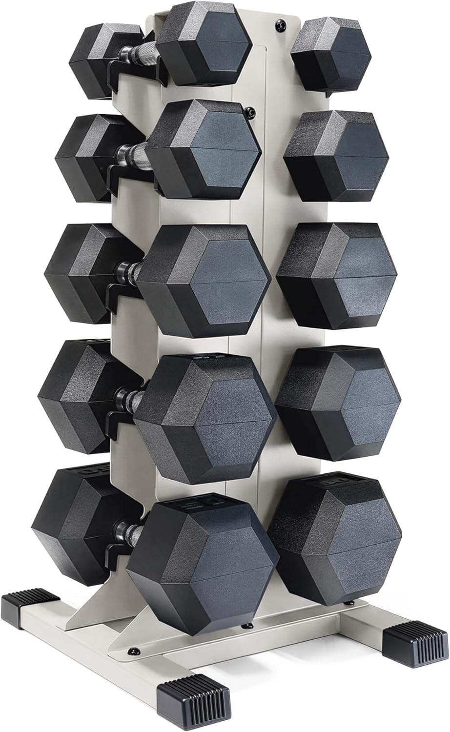 Dumbbell Set with Rack, Rubber Coated Hex Free Weight Set | 100–300 lb Options, Vertical Space-Saving Storage for Home Gym Strength Training