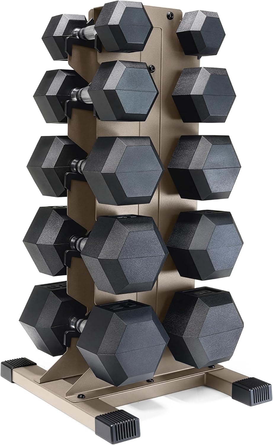 Dumbbell Set with Rack, Rubber Coated Hex Free Weight Set | 100–300 lb Options, Vertical Space-Saving Storage for Home Gym Strength Training
