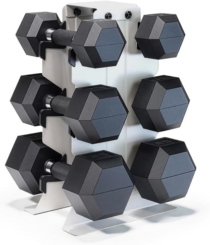 Dumbbell Set with Rack, Rubber Coated Hex Free Weight Set | 100–300 lb Options, Vertical Space-Saving Storage for Home Gym Strength Training