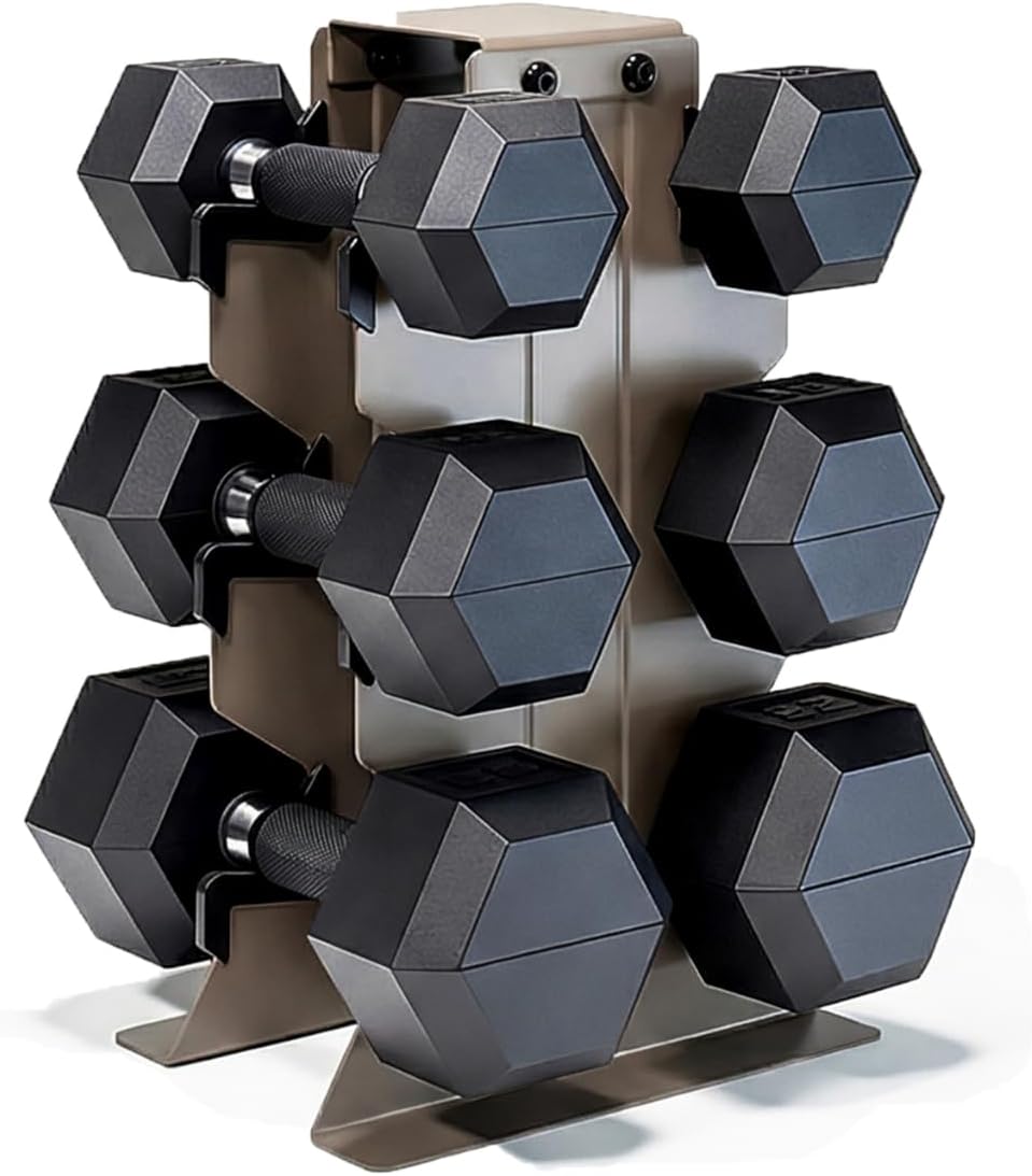 Dumbbell Set with Rack, Rubber Coated Hex Free Weight Set | 100–300 lb Options, Vertical Space-Saving Storage for Home Gym Strength Training