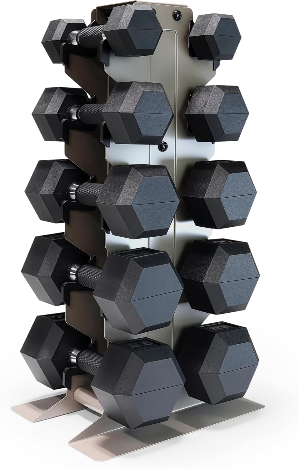 Dumbbell Set with Rack, Rubber Coated Hex Free Weight Set | 100–300 lb Options, Vertical Space-Saving Storage for Home Gym Strength Training