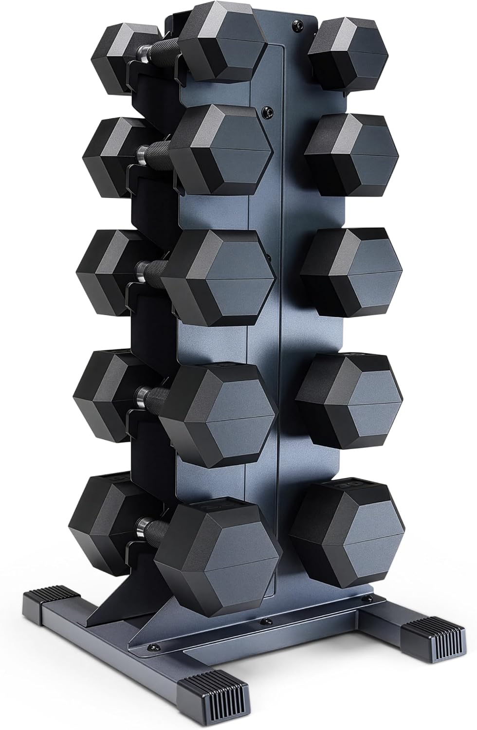 Dumbbell Set with Rack, Rubber Coated Hex Free Weight Set | 100–300 lb Options, Vertical Space-Saving Storage for Home Gym Strength Training