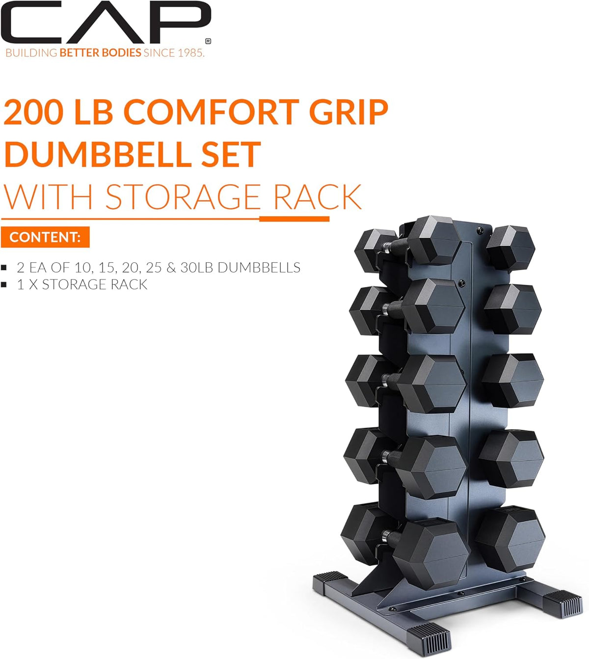 Dumbbell Set with Rack, Rubber Coated Hex Free Weight Set | 100–300 lb Options, Vertical Space-Saving Storage for Home Gym Strength Training