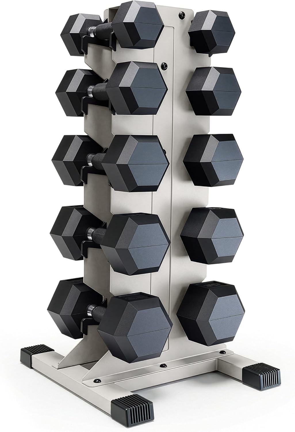 Dumbbell Set with Rack, Rubber Coated Hex Free Weight Set | 100–300 lb Options, Vertical Space-Saving Storage for Home Gym Strength Training