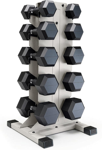 Dumbbell Set with Rack, Rubber Coated Hex Free Weight Set | 100–300 lb Options, Vertical Space-Saving Storage for Home Gym Strength Training