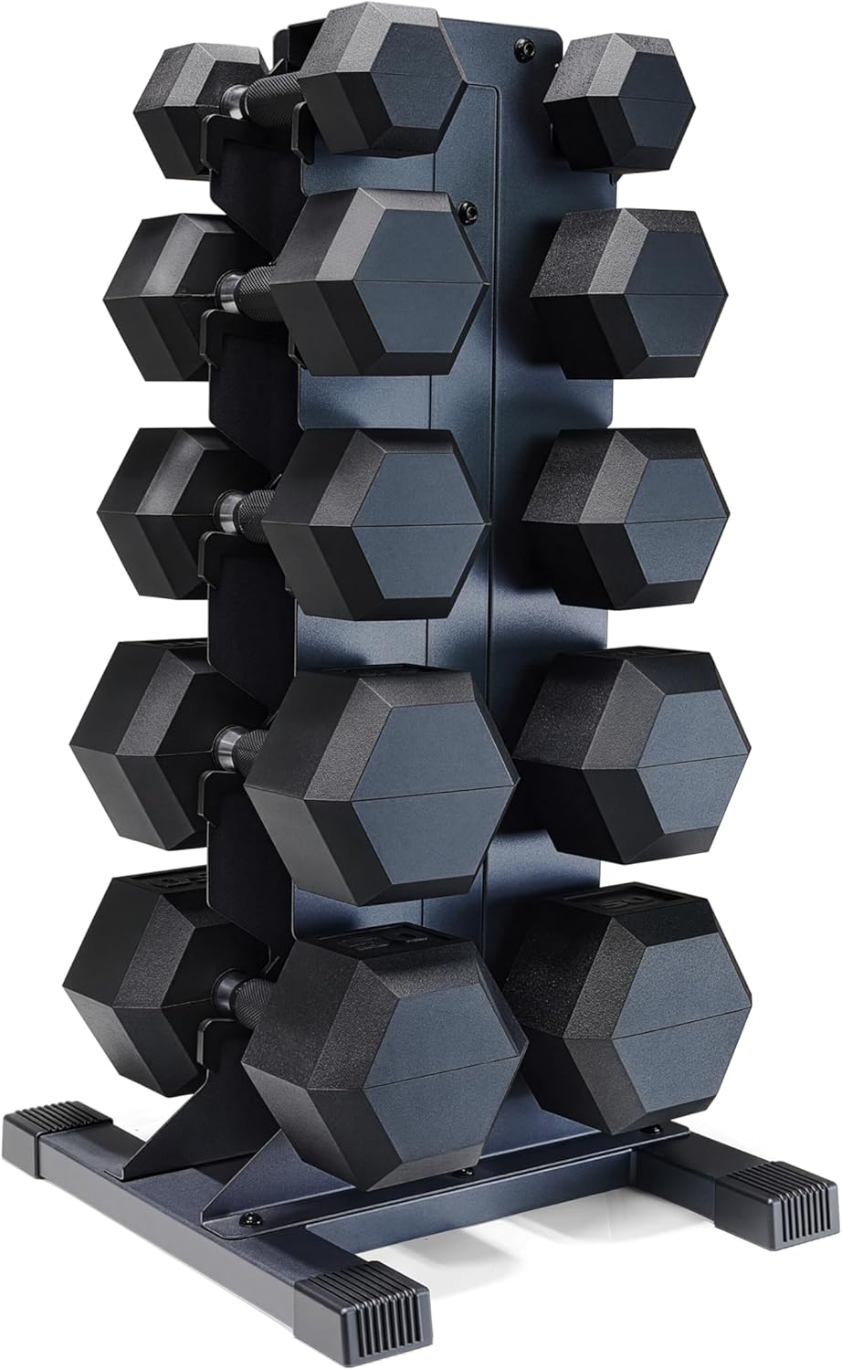 Dumbbell Set with Rack, Rubber Coated Hex Free Weight Set | 100–300 lb Options, Vertical Space-Saving Storage for Home Gym Strength Training