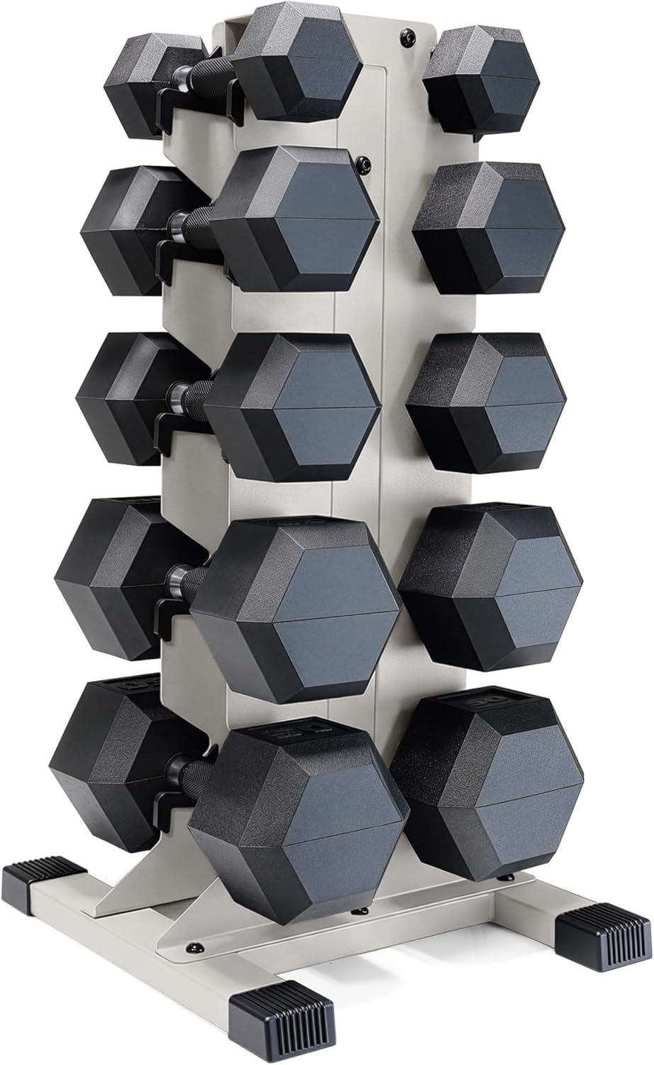 Dumbbell Set with Rack, Rubber Coated Hex Free Weight Set | 100–300 lb Options, Vertical Space-Saving Storage for Home Gym Strength Training