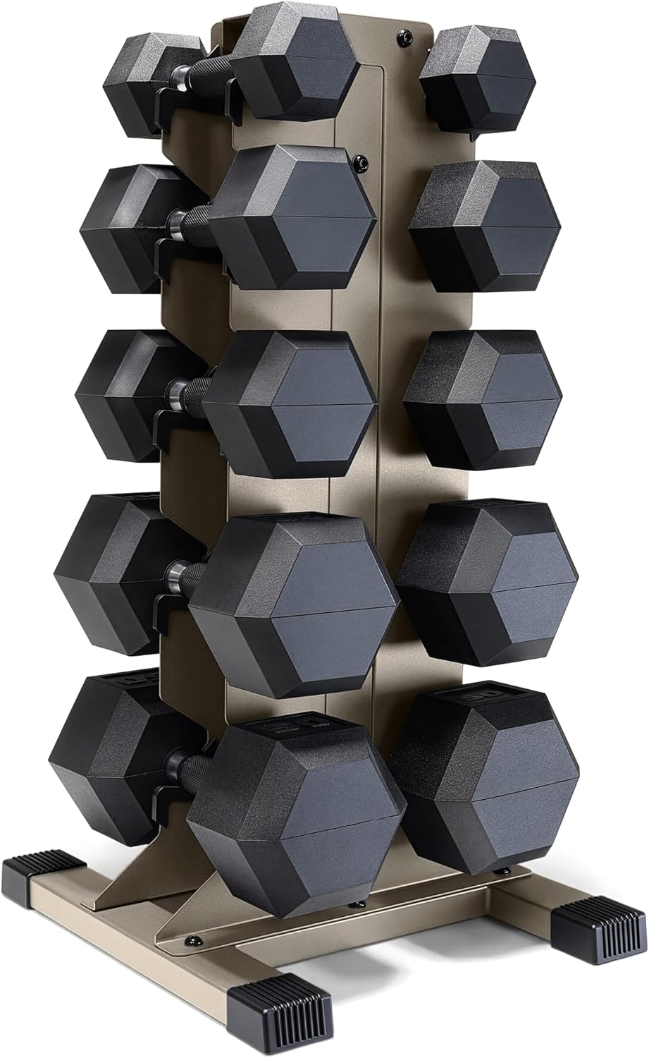 Dumbbell Set with Rack, Rubber Coated Hex Free Weight Set | 100–300 lb Options, Vertical Space-Saving Storage for Home Gym Strength Training