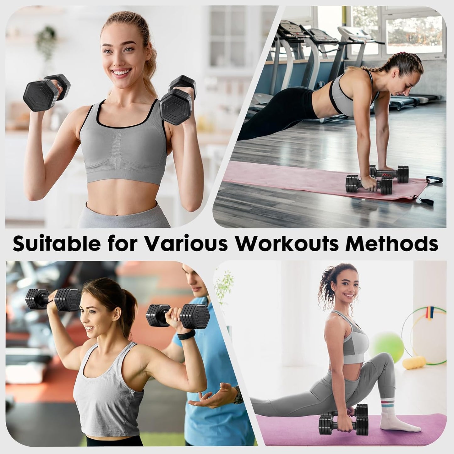 Adjustable Dumbbell Set, 4 in 1 Free Weights Dumbbells Set for Women, Weights for Women at Home, 2lb 3lb 4lb 5lb with TPU Soft Rubber Handle for Home Gym Exercise Training