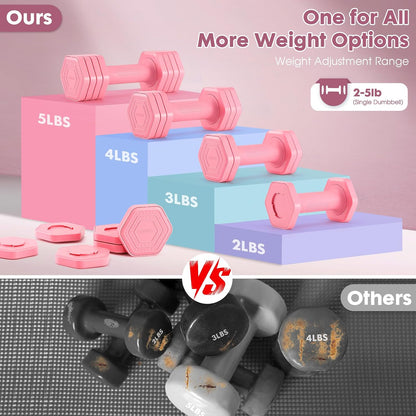 Adjustable Dumbbell Set, 4 in 1 Free Weights Dumbbells Set for Women, Weights for Women at Home, 2lb 3lb 4lb 5lb with TPU Soft Rubber Handle for Home Gym Exercise Training