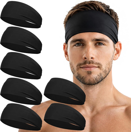 7 Pack Sports Headbands for Men, Sweat Absorbent Non Slip Elastic Headband, Quick Dry Workout Running Yoga Gym Head Wrap for Outdoor Work