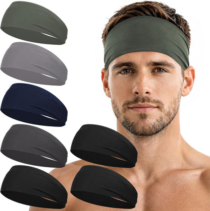 7 Pack Sports Headbands for Men, Sweat Absorbent Non Slip Elastic Headband, Quick Dry Workout Running Yoga Gym Head Wrap for Outdoor Work