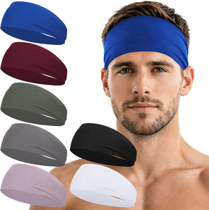 7 Pack Sports Headbands for Men, Sweat Absorbent Non Slip Elastic Headband, Quick Dry Workout Running Yoga Gym Head Wrap for Outdoor Work