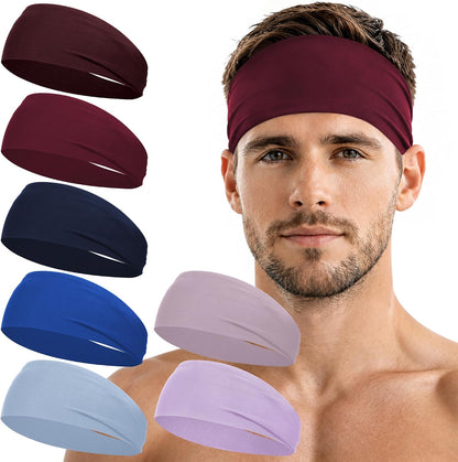 7 Pack Sports Headbands for Men, Sweat Absorbent Non Slip Elastic Headband, Quick Dry Workout Running Yoga Gym Head Wrap for Outdoor Work
