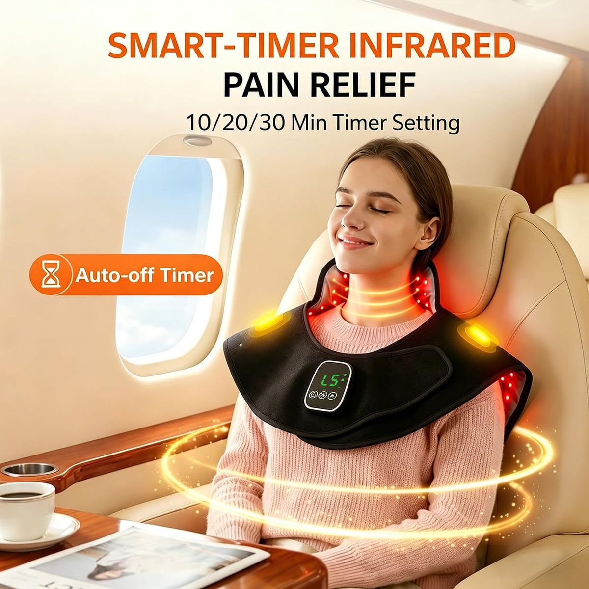 Cordless Red Light Therapy for Shoulder Neck Pain Relief, 660nm & 850nm NIR LED Infrared Light for Upper Back Muscle with 100 Bead, Timer, RC, 5 Lightness & 3 Temp. Modes for Home Travel (Black)