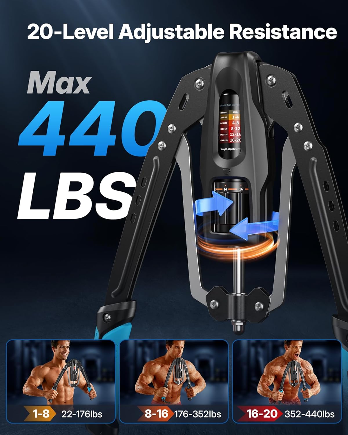 Merach Twister Arm Trainer, 22-440lb Hydraulic Power, Adjustable Home Chest Expander, Shoulder Muscle Training Fitness Equipment, Arm Enhanced Exercise Strengthener