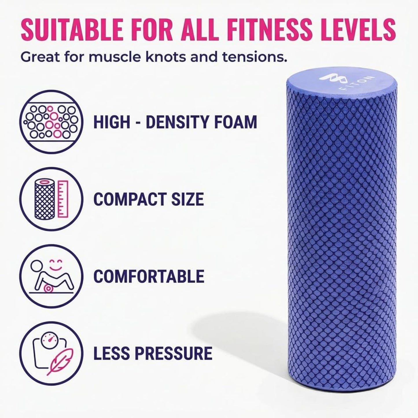 Foam Roller for Muscle Recovery - Compact and Portable, High-Density Foam Roller for Back Massage & Deep Tissue Relief and Home Exercise, Ideal for Use on Neck & Leg Soreness, 12"x4", Purple