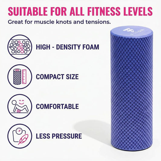Foam Roller for Muscle Recovery - Compact and Portable, High-Density Foam Roller for Back Massage & Deep Tissue Relief and Home Exercise, Ideal for Use on Neck & Leg Soreness, 12"x4", Purple