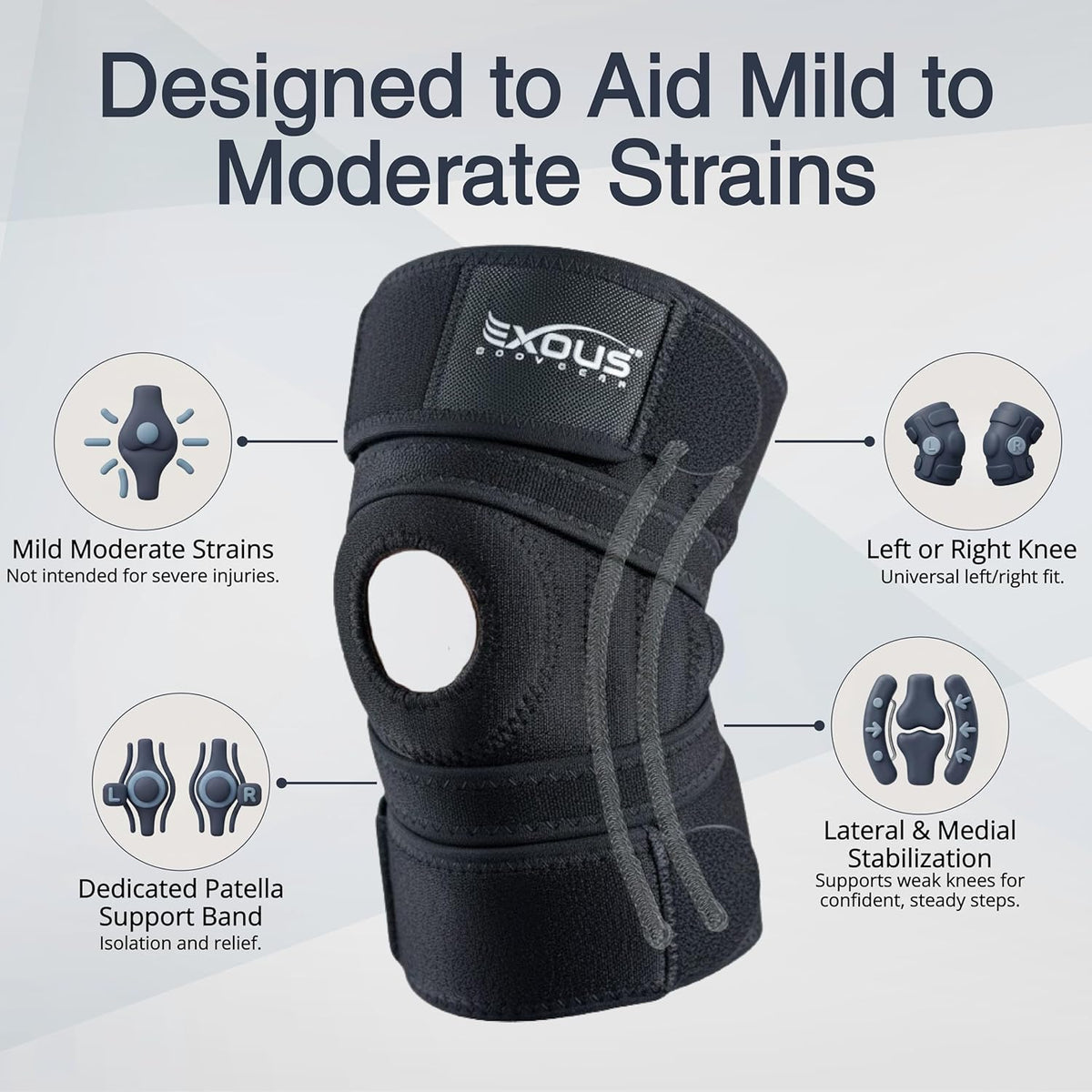 Knee Brace for Women & Men, Knee Support for Men – Patented 4-Way Adjustable Wraparound Support, Dual Side Stabilizer for Patella Stability