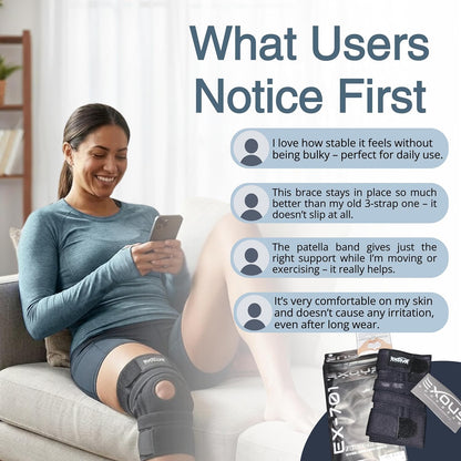Knee Brace for Women & Men, Knee Support for Men – Patented 4-Way Adjustable Wraparound Support, Dual Side Stabilizer for Patella Stability
