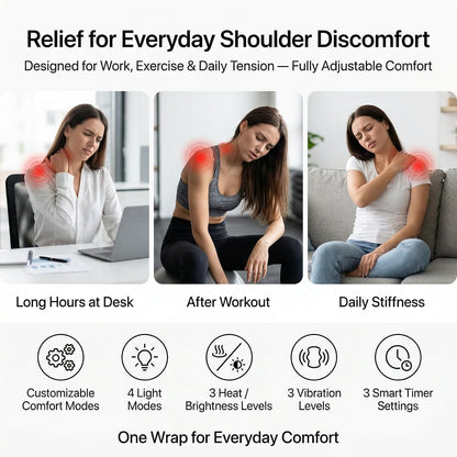 Red Light Therapy For Shoulder Pain Wrap with Heat & Vibration, 660nm & 850nm Infrared Shoulder Massager, Cordless 5000mAh Heating Pad for Neck & Shoulder Comfort, Wearable Support for Men & Women