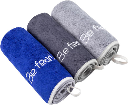 Microfiber Gym Towel Set for Men Women, Super Soft and Quick-Drying Towels for Fitness, Yoga, Cycling, Swimming (Blue+Grey+Purple, 3 Pack)