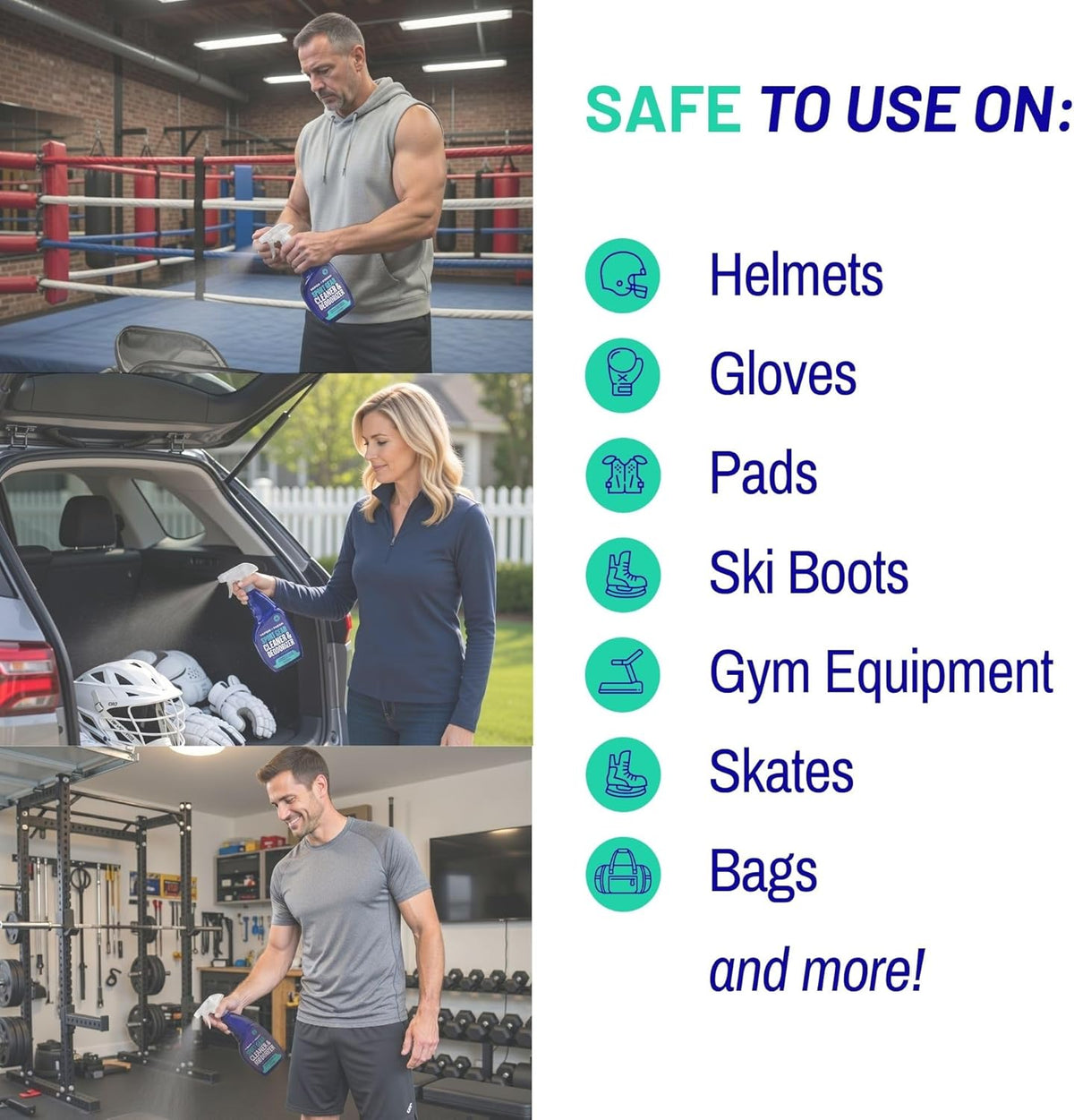 Sports Cleaner and Deodorizer - For Boxing Gloves, Sports Pads, Helmets, Gym Bags, Gym Equipment and More - Naturally Powered By Plants, 16 Fl Oz (1-Pack)